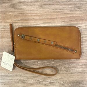 Free People Tan Leather Wristlet Wallet NWT